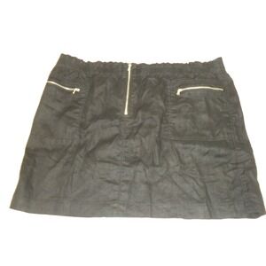 Lou & Grey Skirt XL Black Mini Linen Zipper Detail‎ Stretchy Waist Pockets